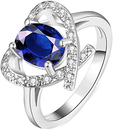 JL Pretty Oval Ruby Diamond 925 Silver Plated Heart Design Wedding Ring