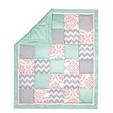 Coral Pink, Grey and Mint Patchwork Crib Quilt by The Peanut Shell