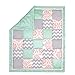 Coral Pink, Grey and Mint Patchwork Crib Quilt by The Peanut Shell