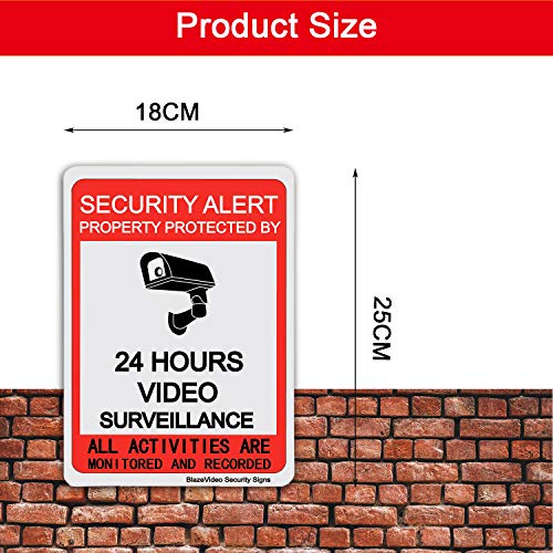 BlazeVideo Video Surveillance Sign with Rust Fee 0.40 Aluminum, 10X7 Inch UV Printed for Fake Camera and Indoor Outdoor Wireless Camera System Home Security Sign