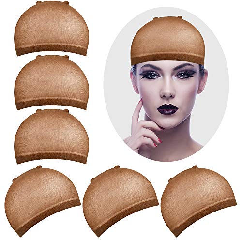 Wig Caps, IKOCO 6 Pcs Nylon Stocking Caps for Wigs Strenchy Wig Caps for Women (Brown)