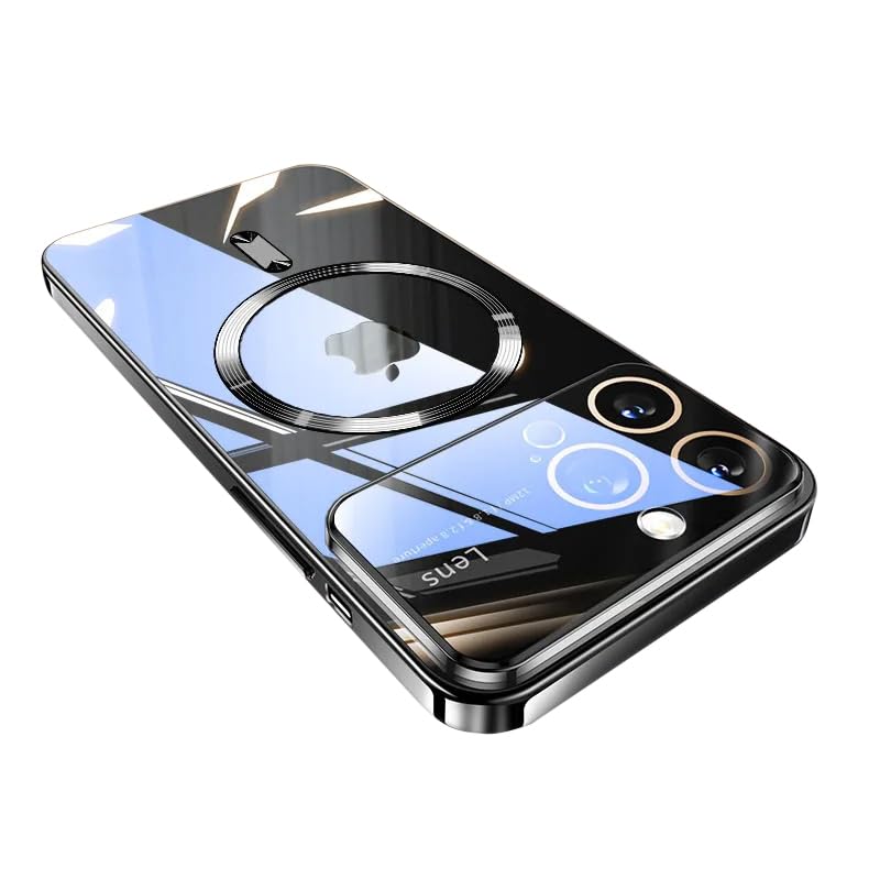 Photo 1 of Doulings Magnetic Series Designed for iPhone 15 Pro Max Case,[Compatible with MagSafe][Military Drop &Full Camera Lens Protector],Electroplated Large Window Clear Shockproof Cover,Black