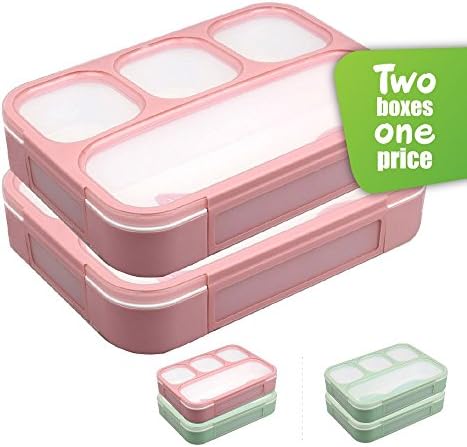 Leakproof Bento Lunchboxes, Lunch Containers 4 Compartments (2-Pack), no smells, food prep, meal planning, Microwave and Freezer Safe (Light pink & Light pink)