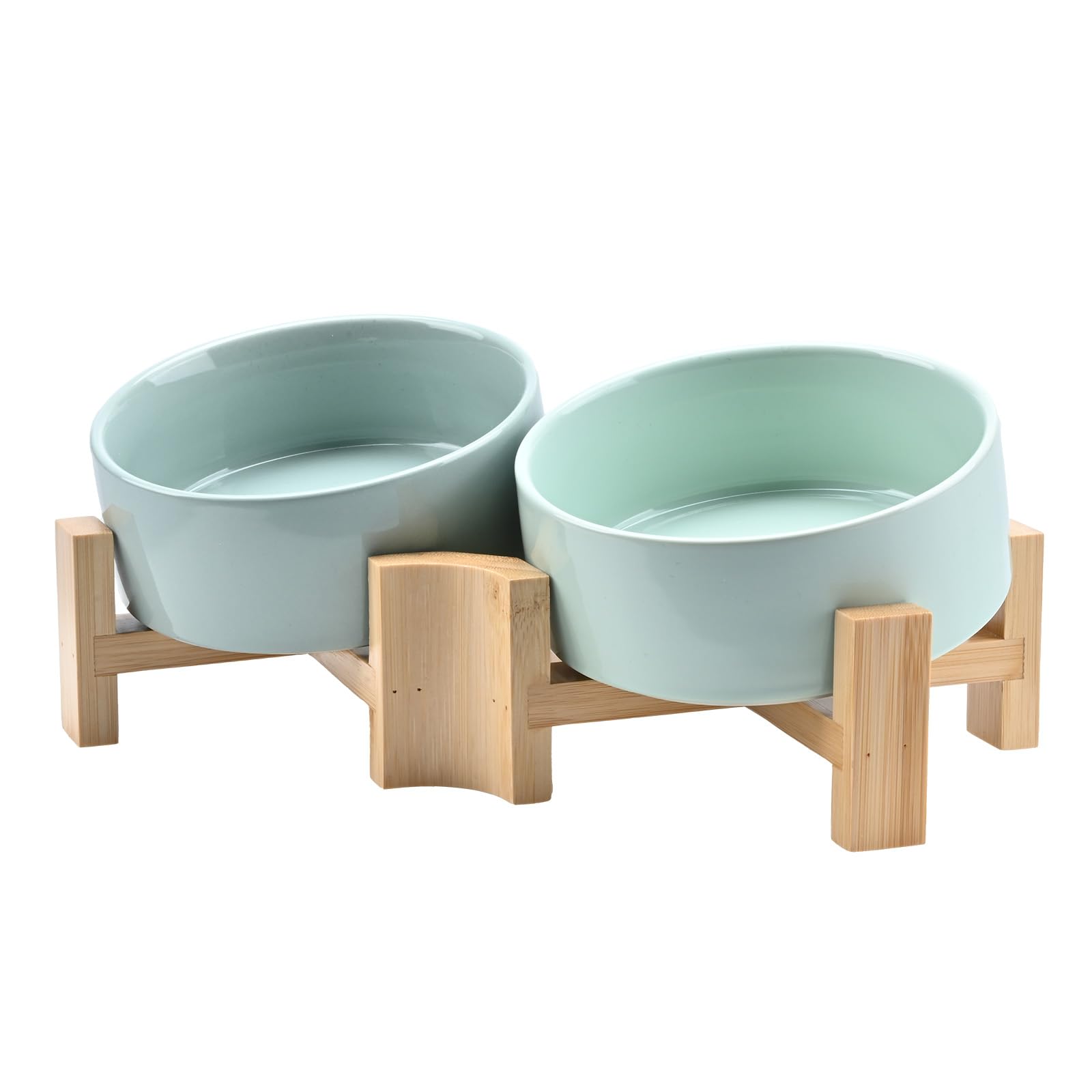 Photo 1 of SPUNKYJUNKY 15° Slanted Ceramic Dog and Cat Bowl with Wooden Stand, Tilted Bulldog Food and Water Bowl No Slip Non-Spill for Cats Medium Dogs Big Face Pets 13.5 OZ (1.7 Cups, Morandi Green × 2)