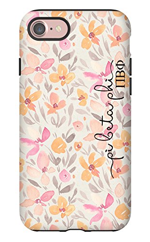 Pi Beta Phi sorority floral iPhone 7 case - Distressed gray with pink flowers - Dual layer protective cover