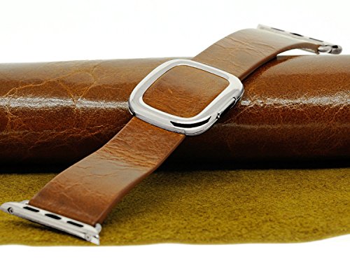 JSGJMY Apple Watch Band 42mm Genuine Leather Loop Original Modern Buckle With Magnetic Clasp Replacement Strap for iwatch Series1 Series2 (Coffee+Silver Buckle, 42mm S)