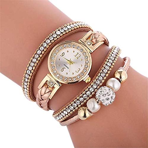 Fashion Clearance Watch! Noopvan Women's Luxury Crystal Bracelet Watches Ladies Quartz Wristwatch Rhinestone Watches Round Analog Wrist Watches for Women Watches (Pink)