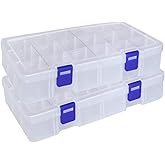 Qualsen 2 Pack 18 Grid Clear Plastic Bead Organizer Box with Adjustable Dividers, Tackle Box Organizer for Beads Jewelry Art Craft Earrings Nail Fishing Tackle and Small Items