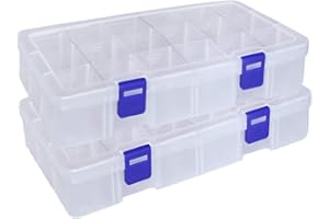 Qualsen Clear Plastic Organizer Box with Adjustable Dividers and Removable Grid for Tackle, Fishing Hooks, Crafts, Screws, Nu