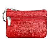 ETIAL Womens Genuine Leather Zip Mini Coin Purse w/ Key Ring (Red)