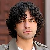 Swiking Mens Brown Curly Wig Short Fluffy Natural Synthetic Fiber Hair for Male Daily Party Cosplay Halloween Hair Replacement Wigs