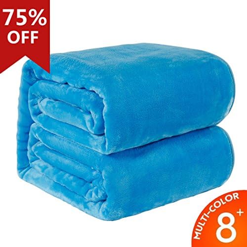 Fleece Thermal Blanket Soft Warm Cozy Plush Throw for Bed Sofa Couch by Risar (Queen 90x90, Sky Blue)