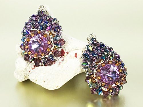 Leenou Handmade Beaded Silver Purple Earrings with Preciosa Crystals for Anniversary Gift Casual Party Birthday and Wedding