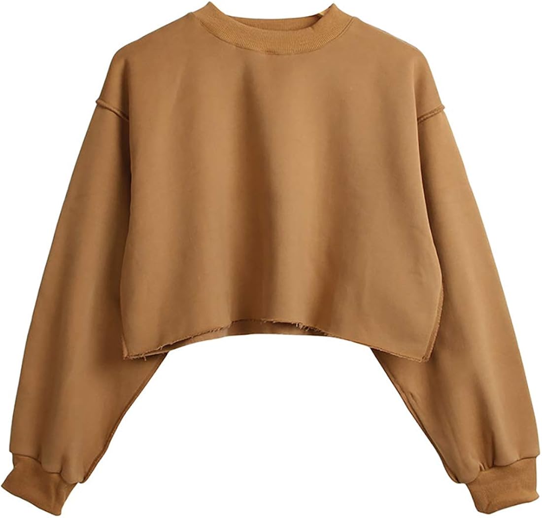 Women Pullover Cropped Hoodies Long Sleeves Sweatshirts Casual Crop