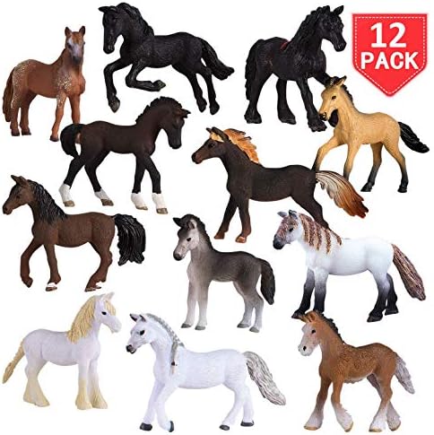 Liberty Imports Set of 12 Deluxe Horse Figurines for Kids – Realistic Toy Pony Figures Bulk Animal Variety Cake Toppers Gift Pack