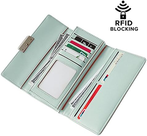 RFID Wallet Womens - Security Credit Card Protector Blocking Wallet Card Organizer Card Holder Protection (Mint Green)