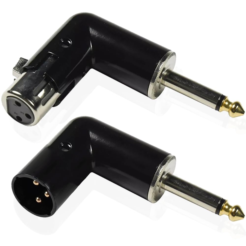 Xiatiaosann 3Pin XLR to 1/4" 6.35 mm Right Angle Adapter, XLR Female to 6.35mm & XL-R Male to 6.35mm 90 Degree Convertor 4 Adjustable Angle TS Adapter for Microphone(2 Pack)