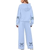 Soamat Womens 2 Piece Sweatsuits Bow Print Hoodies Sets Oversized Graphic Hoodie Wide Leg Sweatpants Fall Outfits
