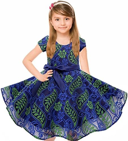 HBBMagic Fashion Girls Short Sleeves Round Neck Lace Floral Audrey 1950s Vintage Swing Party Dress