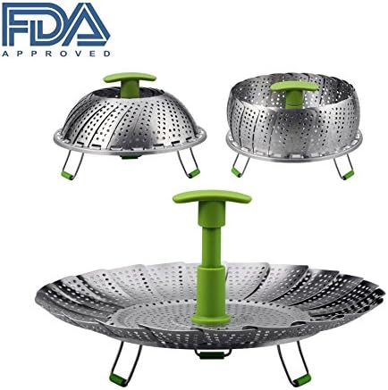 HomeKit Foldable Stainless Steel Vegetable Steamer Basket with Removable Handle, Expandable and Collapsible（7.1 " to 11 ")FDA-Approved