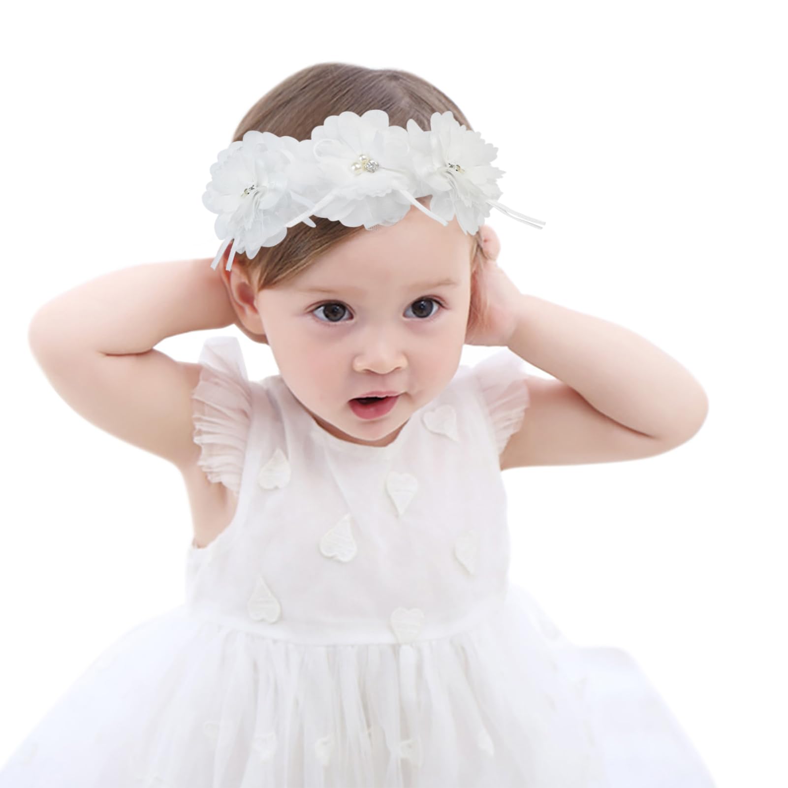Photo 1 of Fmeida Flower Headband for Baby Girl Floral Headbands Crown Baptism Hairband White Hair Accessories