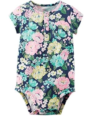 Baby Girl's S/S Floral Print Henley Bodysuit (3 Months)