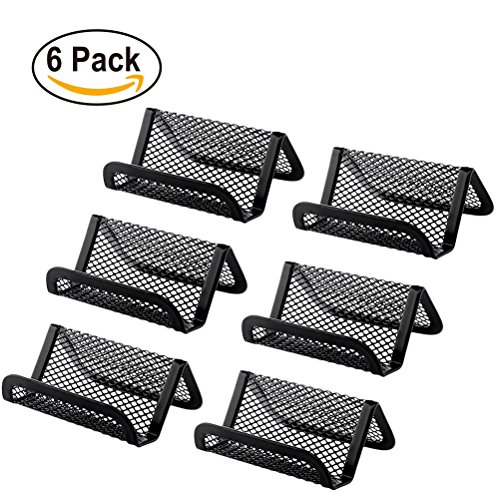 Pack of 6 Metal Business Card Holders | Elegant and Space Saving Black Mesh Name Card Organizer Display for Office Desk, Trade Shows, Exhibits, Conventions | Can Hold Multiple and Any Size Cards