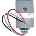 Touch & Glow Outdoor Hardwired Stem Mount Light Control Sensor with Photocell with Light and Adjustment Slide Bar, Photocell Light Sensor for Outdoor Lighting Dusk to Dawn Sensor, Gray, EZ-351