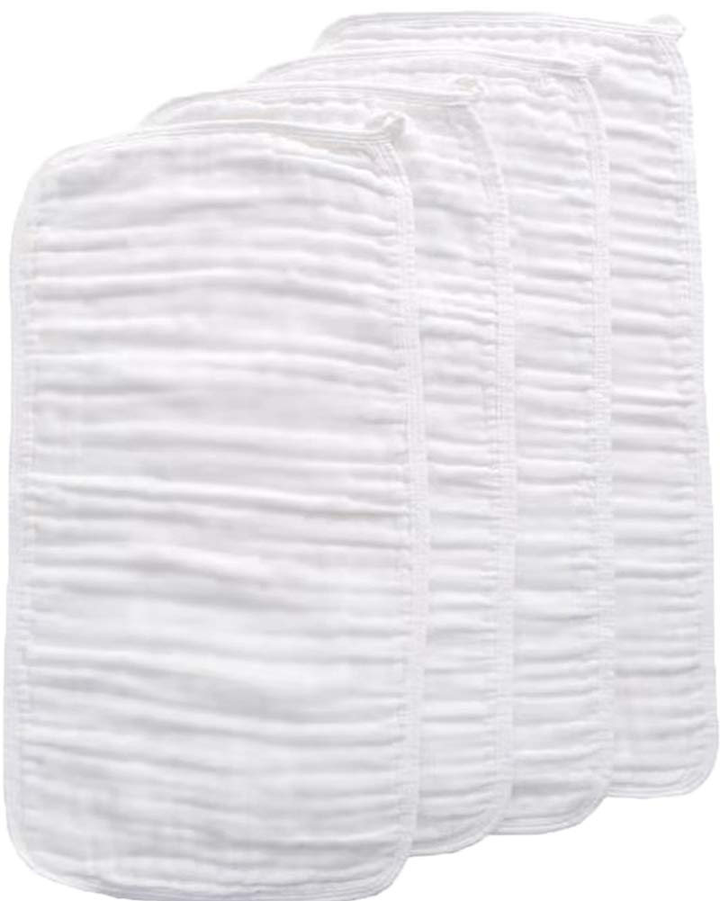 Muslin Baby Burp Cloths - Cotton 4 Pack 6 Layers Burp Rags, Washcloths Towel Large Thicken Soft Absorbent Spit Up Rags Diapers for Unisex Newborns Baby Girl Boy Shower Registry Gift (White)