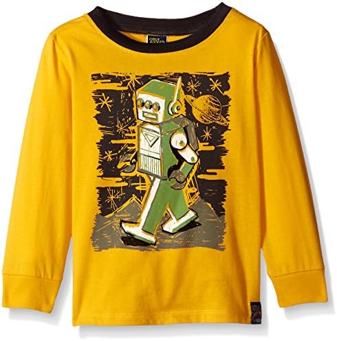 Charlie Rocket Little Boys' Toddler Long Sleeve Jersey Tee-Robot, Golden Rod, 2T