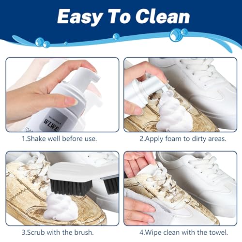 Shoe Cleaning Kit, 200ml White Shoe Cleaner with Brush, Foam Sneaker Cleaner Removes Dirt and Stain, Shoe Cleaner Kit with Brush for White Shoes, Leather, Knit, Boots, Canvas, Suede, PU, Fabric