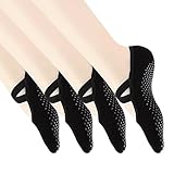 Yoga Socks Non Slip Skid Pilates Ballet Barre with Grips for Women Girls 4 Pack by Cooque (Black-bandage-4 Pack)