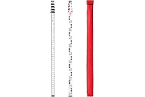 Takamine 16-Foot Aluminum Grade Rod – 8ths, Dual Sided 5-Section Telescopic Leveling Rod – Soft Carrying Case Included