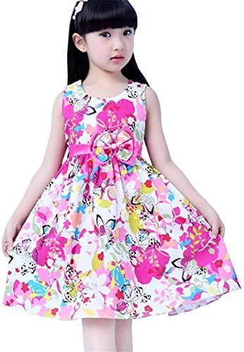 Lymnshi Girls Summer Sleeveless Flower Print Casual Dress with Bowknot 2-6 Years Butterfly 130