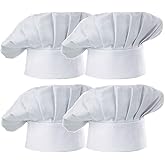 Hyzrz Chef Hat Set of 4 PCS Pack Adult Adjustable Elastic Baker Kitchen Cooking Chef Cap (White)