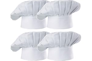 Hyzrz Chef Hat Set of 4 PCS Pack Adult Adjustable Elastic Baker Kitchen Cooking Chef Cap (White)