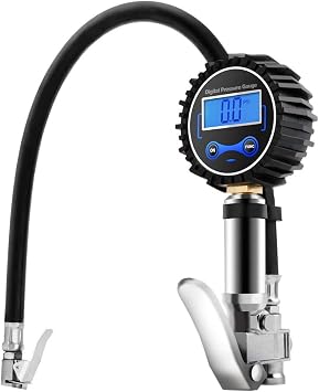 Amazon Com Pineeron Digital Tire Pressure Gauge Flexible Rubber 0 5 Display Resolution With Hose And Quick Connect Plug For Truck Automobile And Motorcycle Automotive