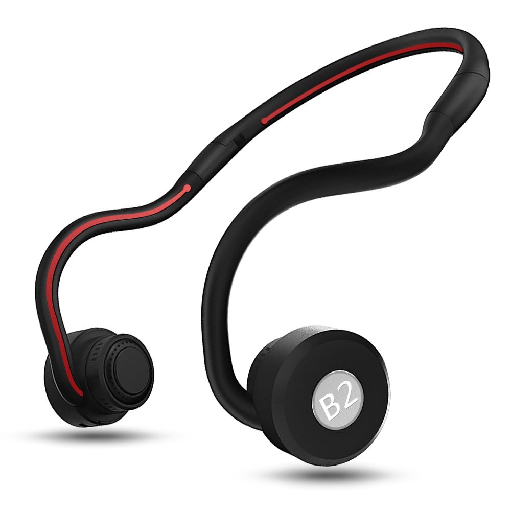 Wireless Headphones, BliGli Bone Conduction Sport Headphones, Open Ear Bluetooth Headphones for iPhone, Android,Other Bluetooth Enabled Devices, Sweatproof Headset with Microphone, Red and Black