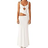 Mioliknya Women Slip Cut Out Dress Spaghetti Strap Sleeveless Backless Bodycon Long Dresses for Party Club