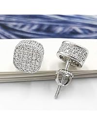 BBL Iced Out - Pendientes de tuerca de circonita cúbica con cierre de rosca de oro de 14 quilates, chapados en oro blanco y con circonita cúbica, joyería hipoalergénica