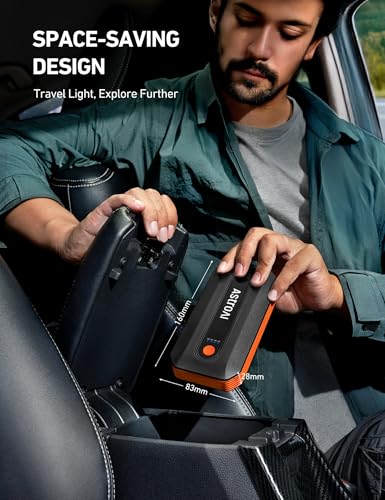 AstroAI B8 Car Jump Starter 3000A Peak for Up to 9L Gas/7L Diesel Engines, Portable Battery Booster Pack with 10 Protections, 18W Quick Charger Power Pack, 3-Mode LED Light, and Jumper Cables, Orange