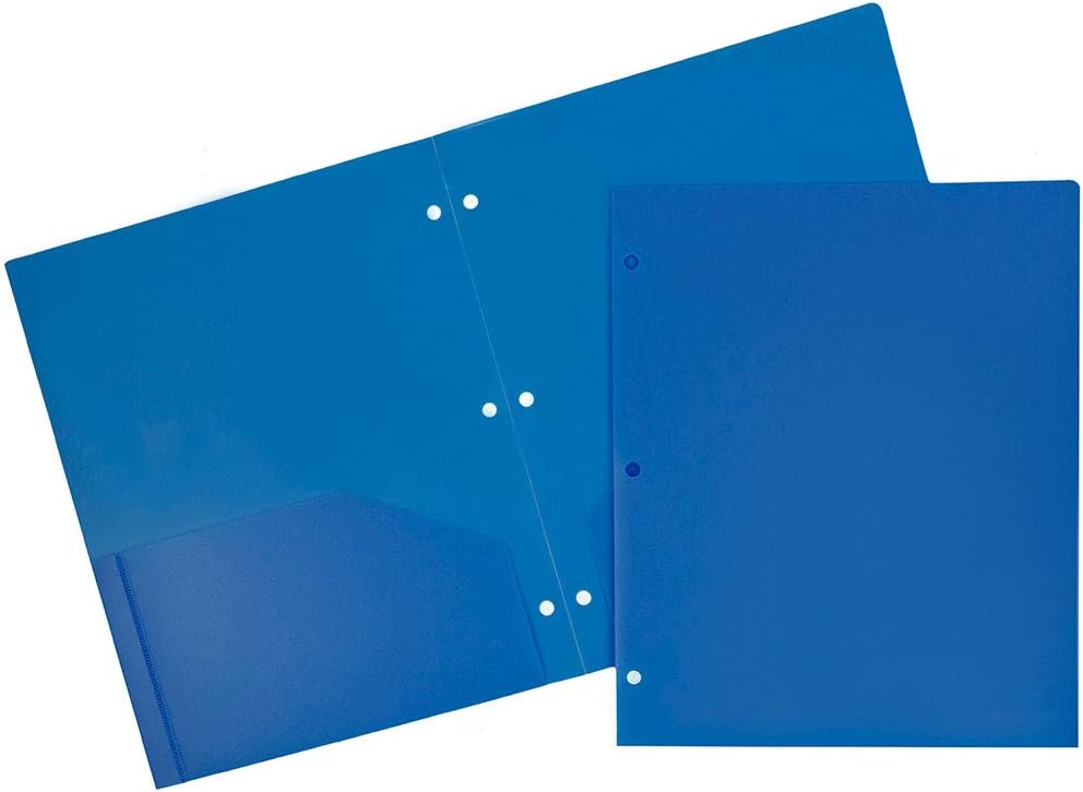 JAM PAPER Heavy Duty Plastic 3 Hole Punch School Folders with Pockets - Assorted Primary Colors - 6/Pack : Office Products