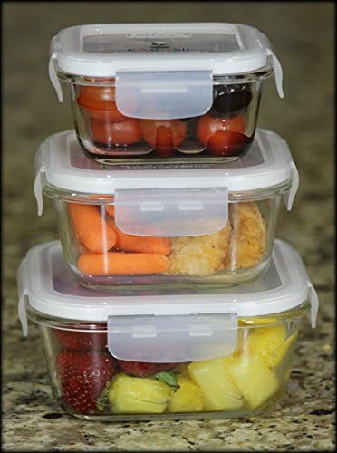 Karasil 6-Piece Premium Glass With Air-Tight Lock Container Set - Square (3 Bowls + 3 Lids)