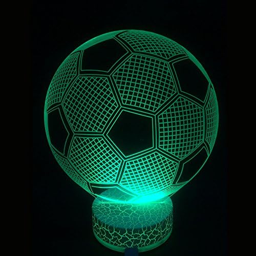USB 6 Colors-Changing 3D Desk Lamp by PetrelKing,10'' Acrylic 3D Optical Illusion Night Light Plug In with Cracks Base (Football/Soccer)
