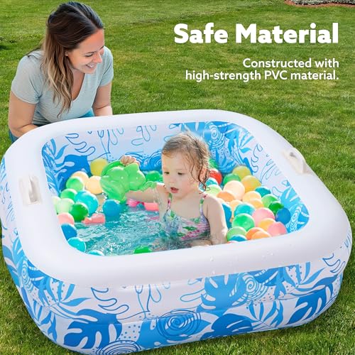 SLOOSH Square Inflatable Pool for Kids, 81 x 81 x 22 cm, Ideal for Toddlers and Babies, with Balls, Portable Water Games for Indoor and Outdoor (Blue)