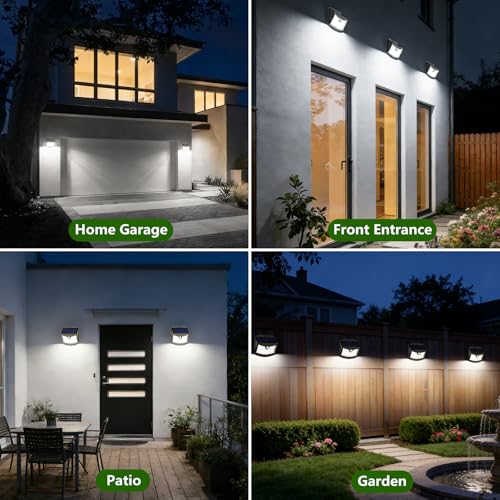 Giliwosy Outdoor Solar LED Light, 3 Modes IP65 Waterproof Outdoor LED Spotlight with Motion Sensor, Outdoor Solar Lamp for Garden, Wall, Garage (2 Pieces Cool White)