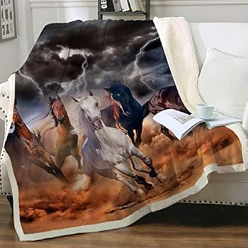 Sleepwish Galloping Horse Blanket Cowgirl Cowboy Western Fleece Blanket Plush Sherpa Throw Blanket for Couch Sofa (Throw 50