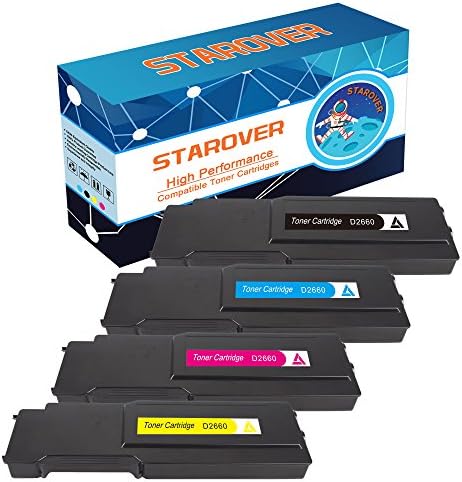 STAROVER 4PKS Toner Cartridges Compatible For Dell C2660dn /C2660 / 2660dn / C2665dnf / C2665 / 2665dnf (1 Black / 1 Cyan / 1 Magenta / 1 Yellow)