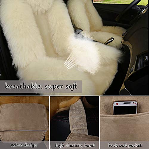 SeaHome Sheepskin Seat Cushion Cover, Genuine Sheepskin Fur Car Front Seat Cover Winter Warm Natural Wool Luxury Long Wool Front Seat Cover Universal Fit (Pink)