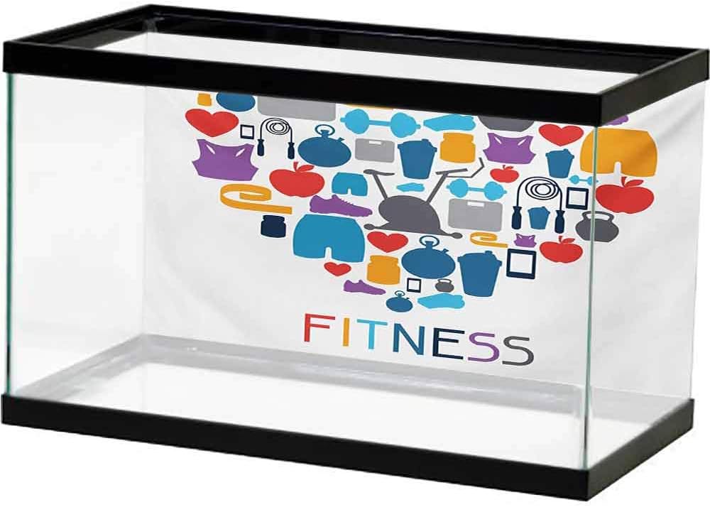 SLLART Underwater Poster Fitness,Sports and Healthcare Icons Forming a Heart Shape Clean Eating Athletic Training,Multicolor Decorate Fish Tank